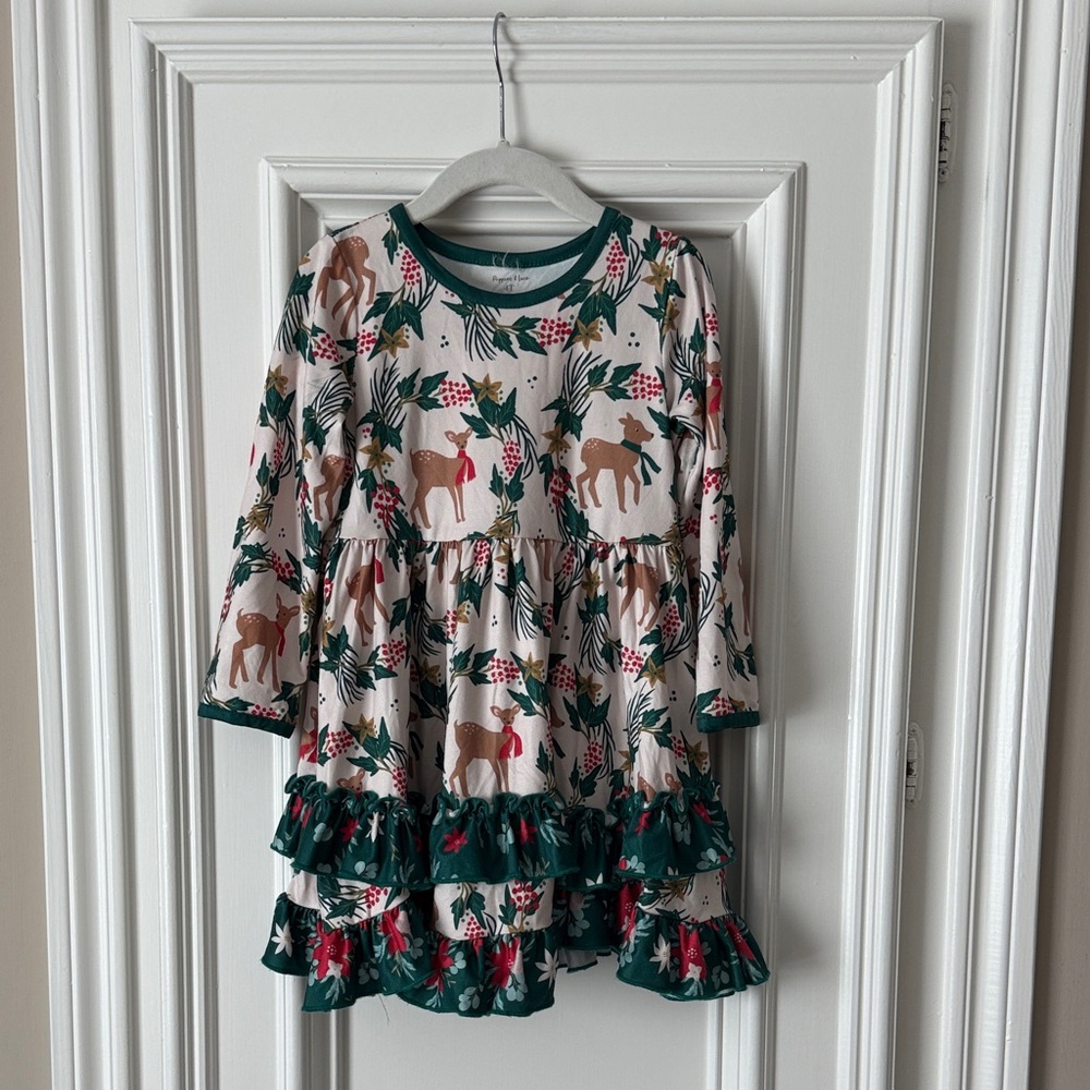 Kids Festive Deer Print Dress
